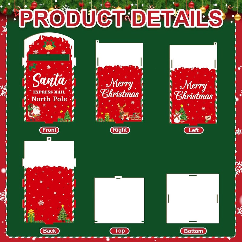 Hedeey Christmas Mailbox Letters to Santa,Wooden Red North Pole Delivery Mailbox for Santa Claus for Christmas Indoor Outdoor Decor(Red) - Image 3